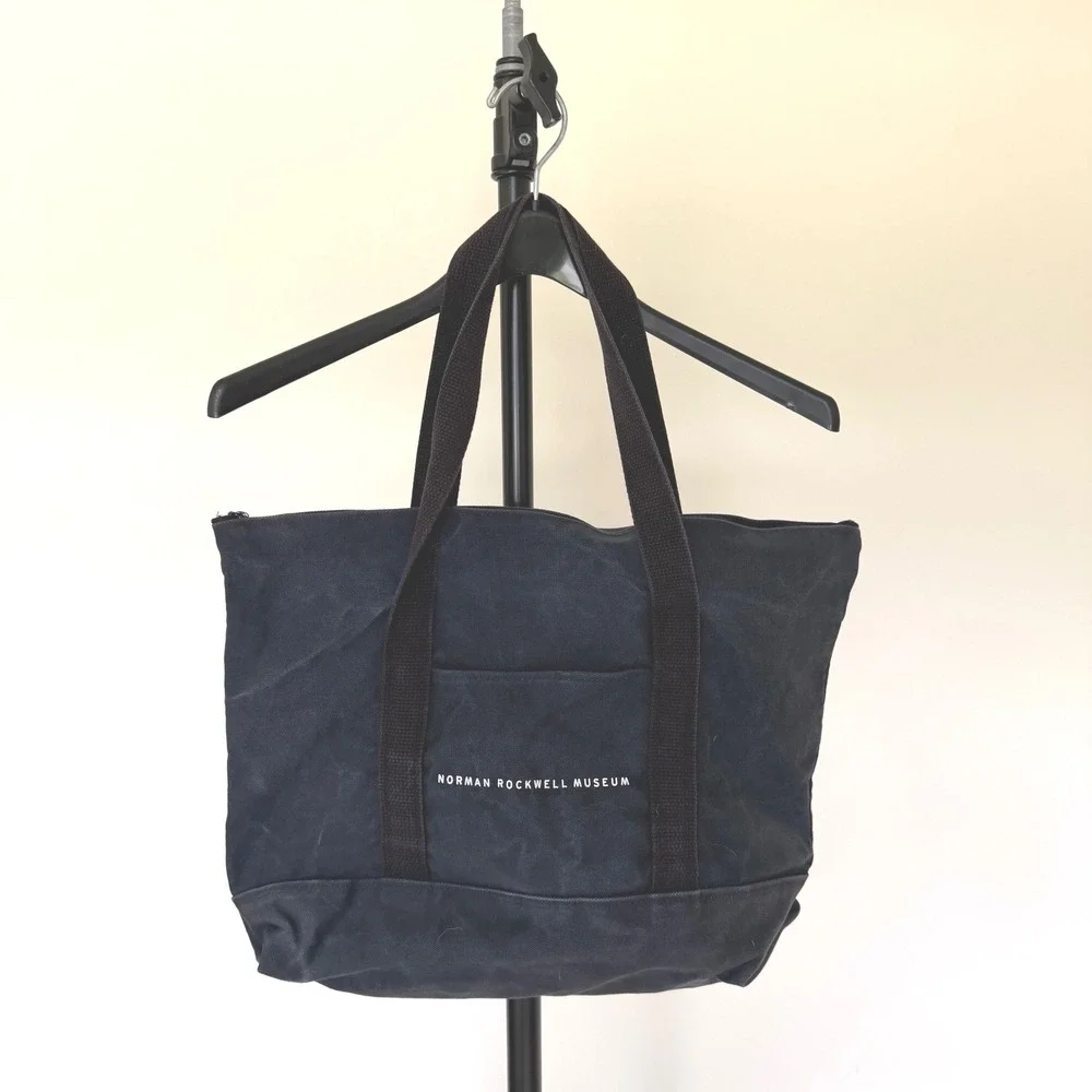 Norman Rockwell Museum Black Canvas Tote Bag Zipper Top Souvenir Travel Bag